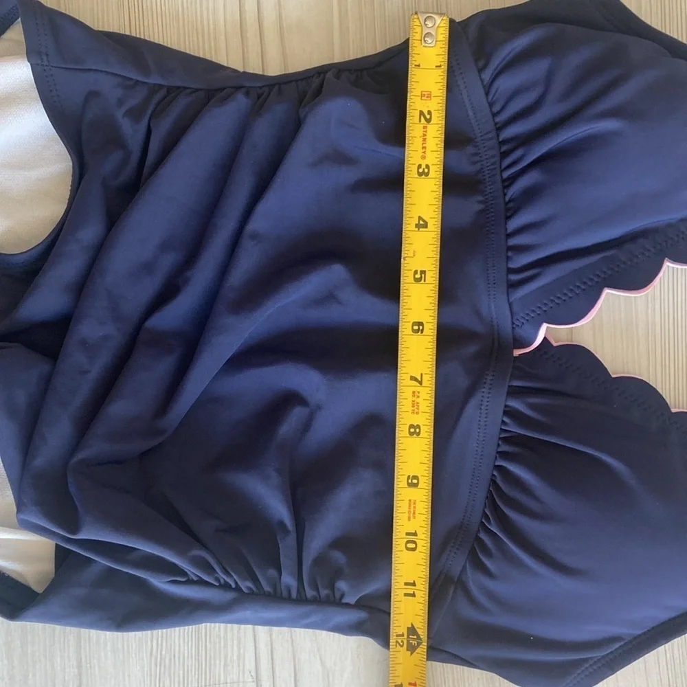 Draper James RSVP New Navy Pink Nautical Scalloped UPF 50 Swimsuit Size Small